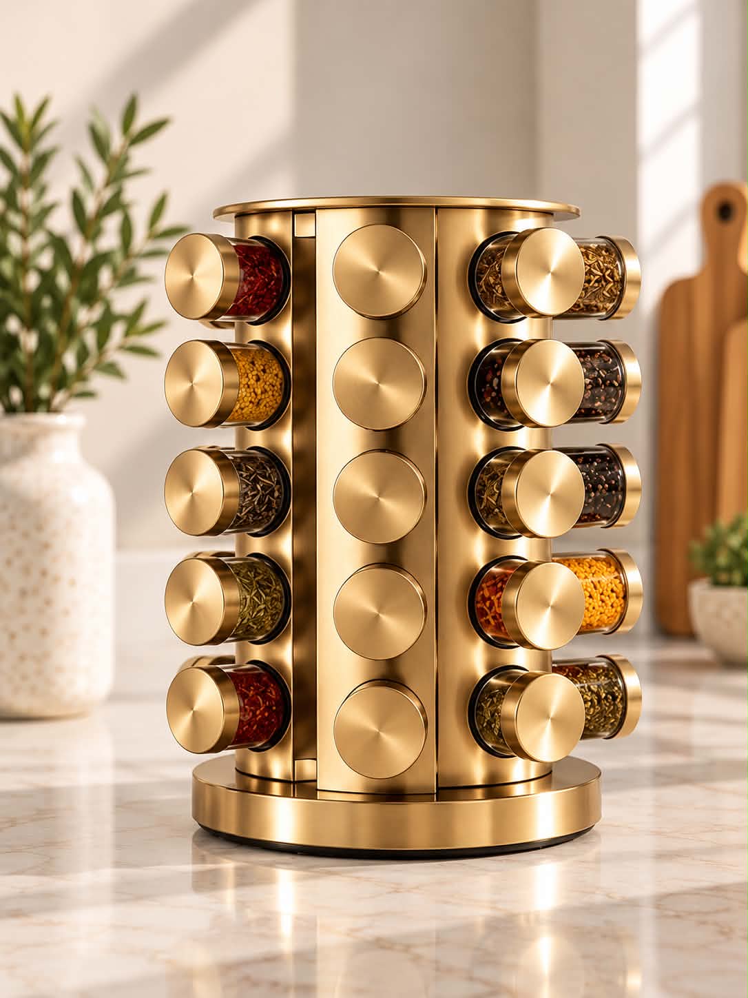 Rotating Stainless Steel Spice Rack – Multifunctional 360° Kitchen Seasoning Bottle Storage Organizer for Countertop, Modern Space-Saving Spice & Condiment Holder