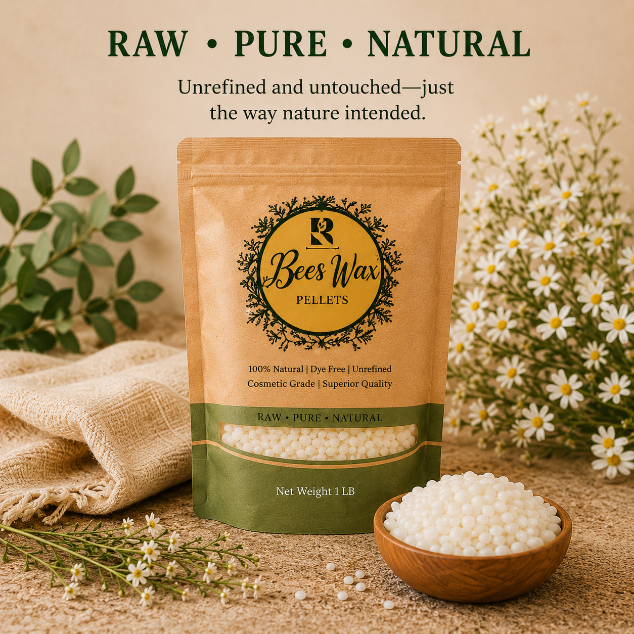100% Natural Beeswax Pellets for Candle Making – Triple Filtered Pure Yellow Bees Wax (1 LB)