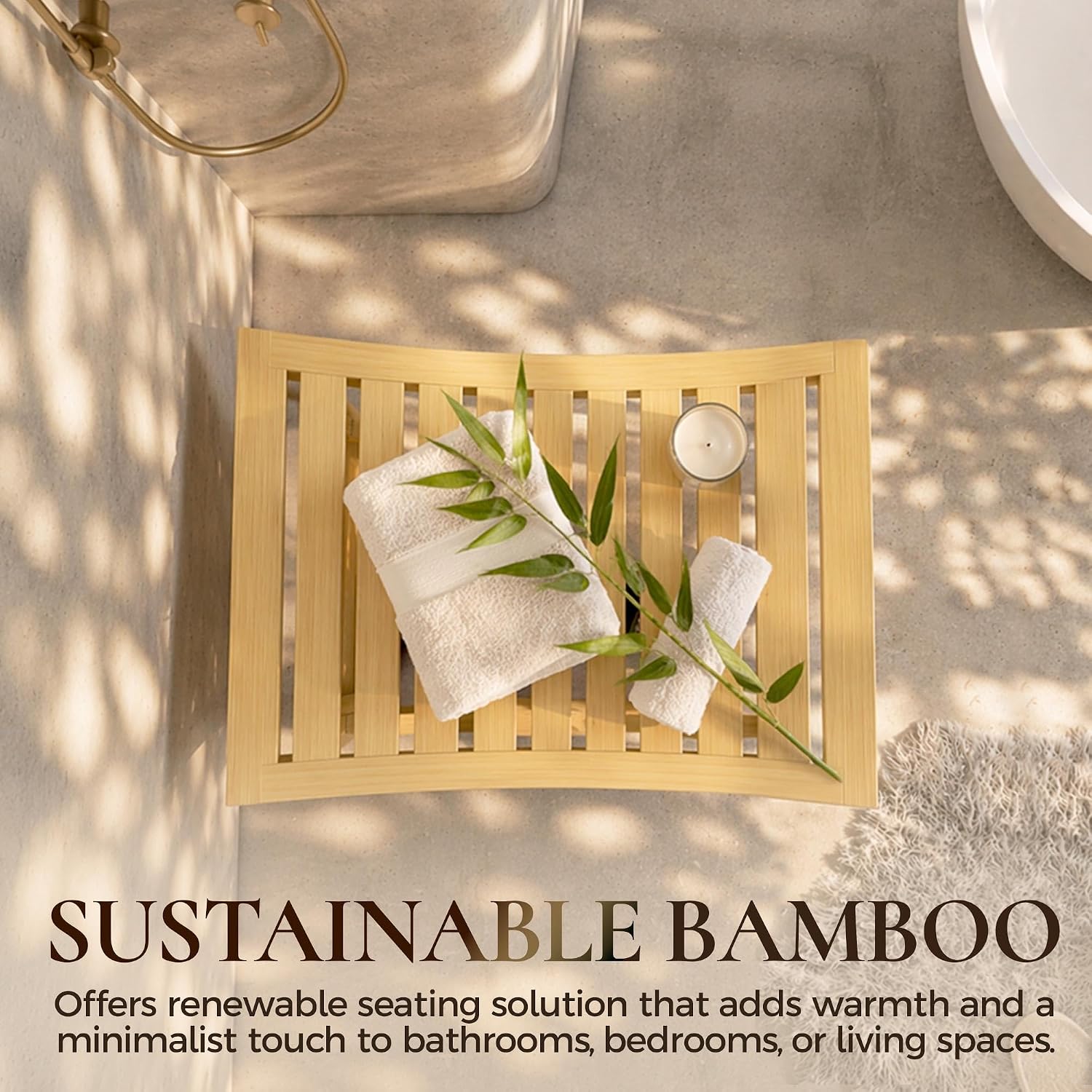 Natural Wood Finish, Eco-Friendly Small Bench for Bathroom, Bedroom, Entryway, or Spa – Durable, Lightweight & Stylish Seating or Step Stool