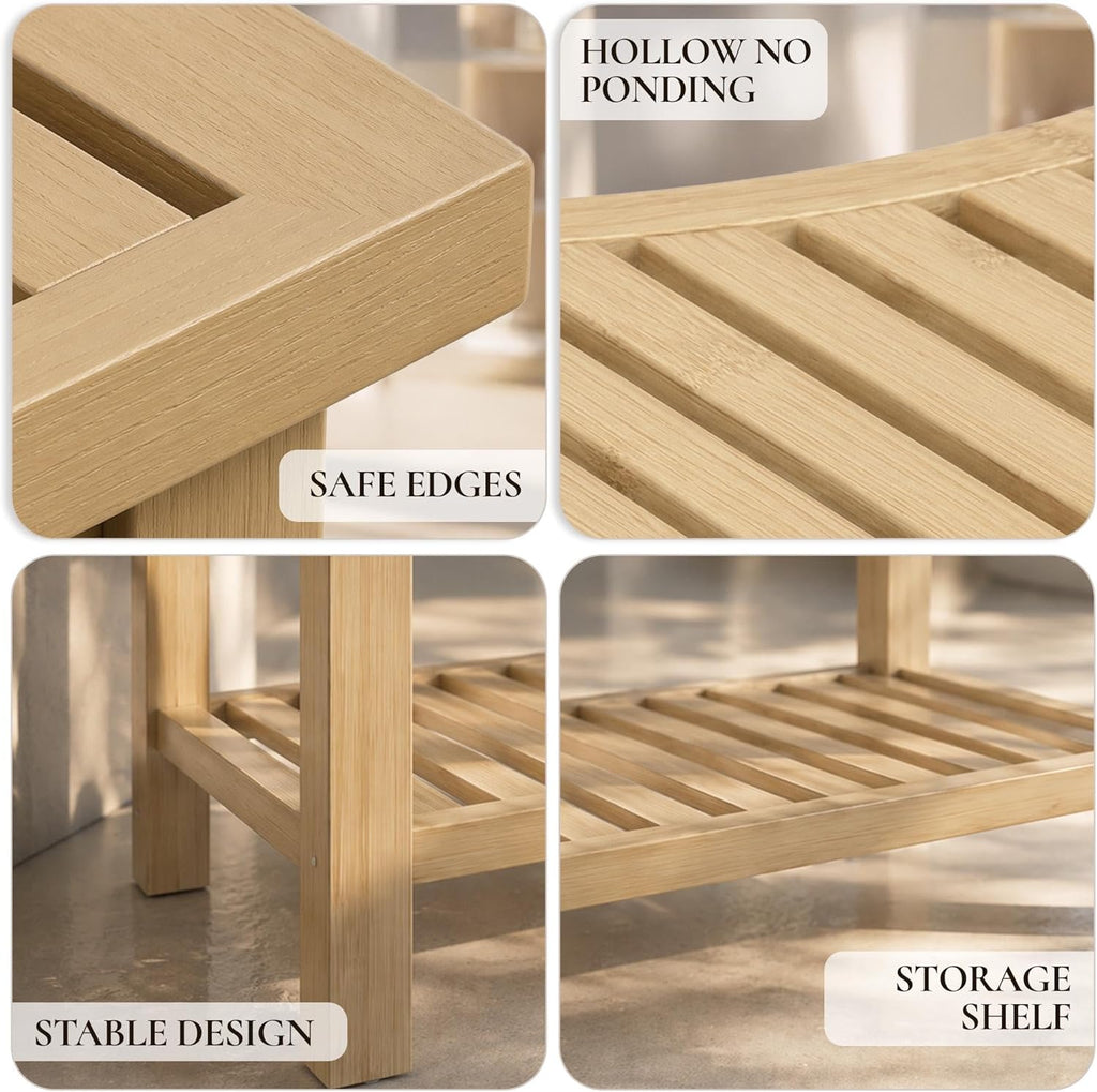 Natural Wood Finish, Eco-Friendly Small Bench for Bathroom, Bedroom, Entryway, or Spa – Durable, Lightweight & Stylish Seating or Step Stool