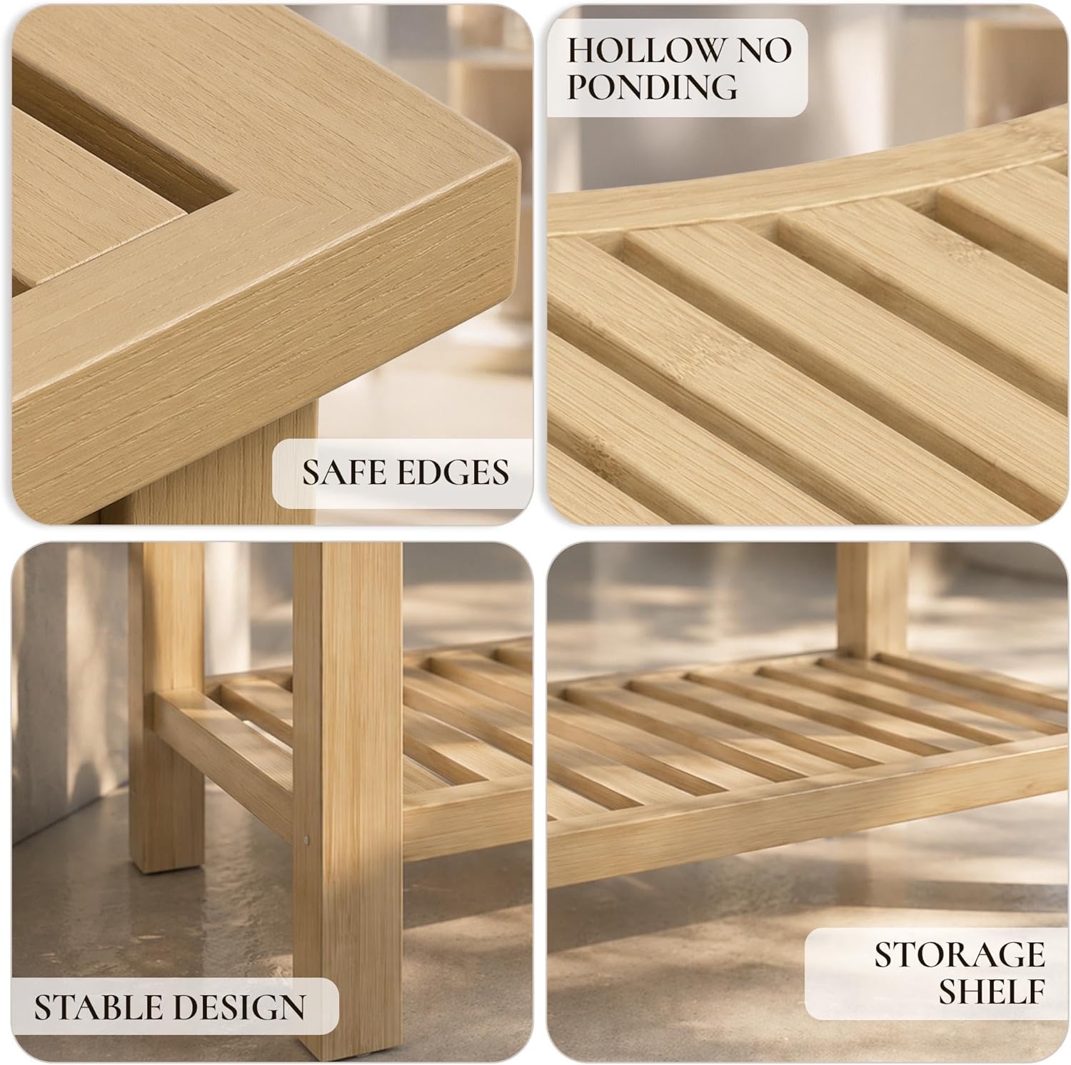 Natural Wood Finish, Eco-Friendly Small Bench for Bathroom, Bedroom, Entryway, or Spa – Durable, Lightweight & Stylish Seating or Step Stool