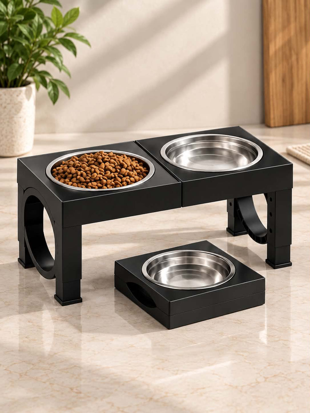 Adjustable Elevated Pet Feeding Station with 2 Stainless Steel Bowls – Raised Dog & Cat Food and Water Bowl Stand with Multiple Height Levels