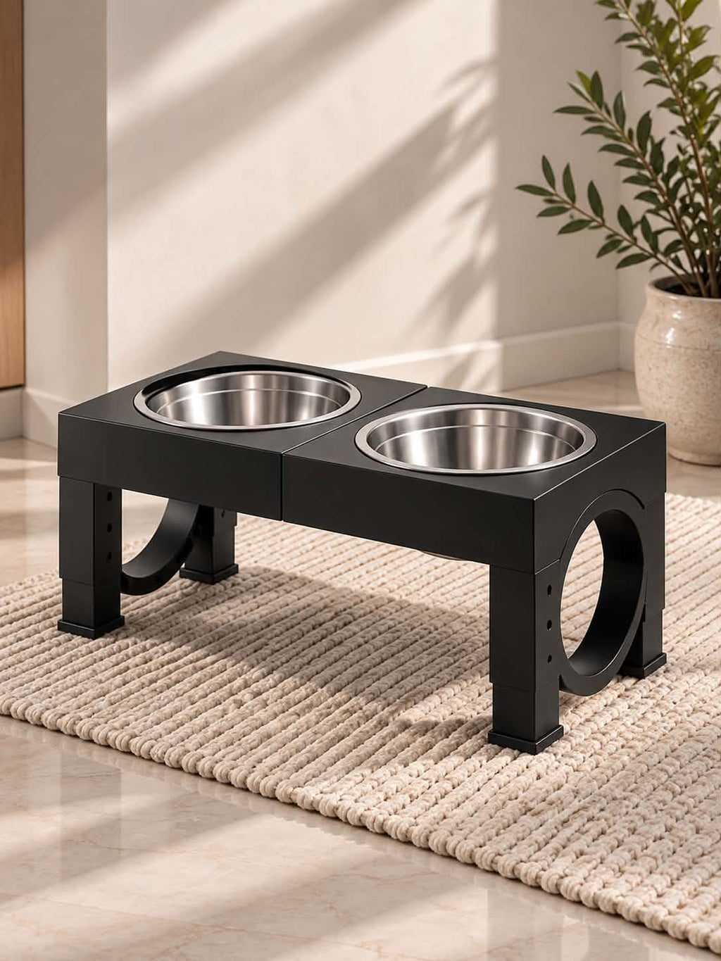 Adjustable Elevated Pet Feeding Station with 2 Stainless Steel Bowls – Raised Dog & Cat Food and Water Bowl Stand with Multiple Height Levels