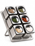 6-Piece Magnetic Spice Jar Set with Storage Rack – Stainless Steel Kitchen Seasoning Organizer with Clear Lids for Herbs, Spices & Condiments