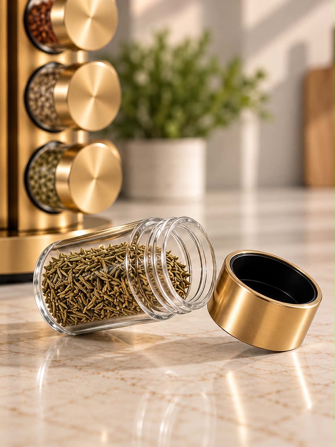 Rotating Stainless Steel Spice Rack – Multifunctional 360° Kitchen Seasoning Bottle Storage Organizer for Countertop, Modern Space-Saving Spice & Condiment Holder