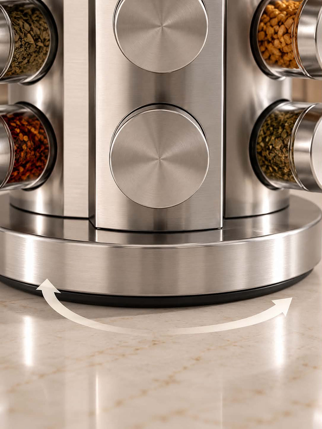 Rotating Stainless Steel Spice Rack – Multifunctional 360° Kitchen Seasoning Bottle Storage Organizer for Countertop, Modern Space-Saving Spice & Condiment Holder
