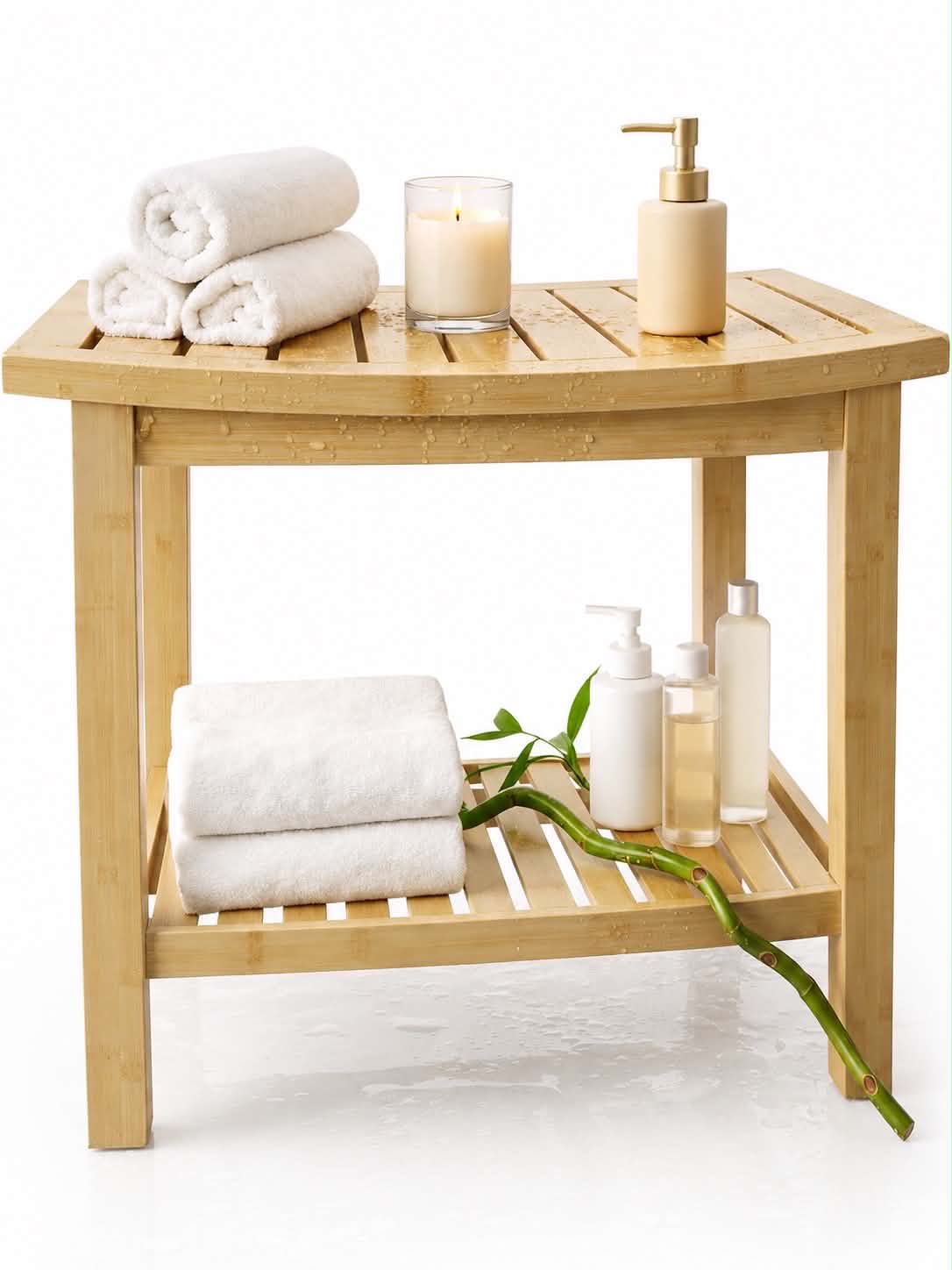 Natural Wood Finish, Eco-Friendly Small Bench for Bathroom, Bedroom, Entryway, or Spa – Durable, Lightweight & Stylish Seating or Step Stool