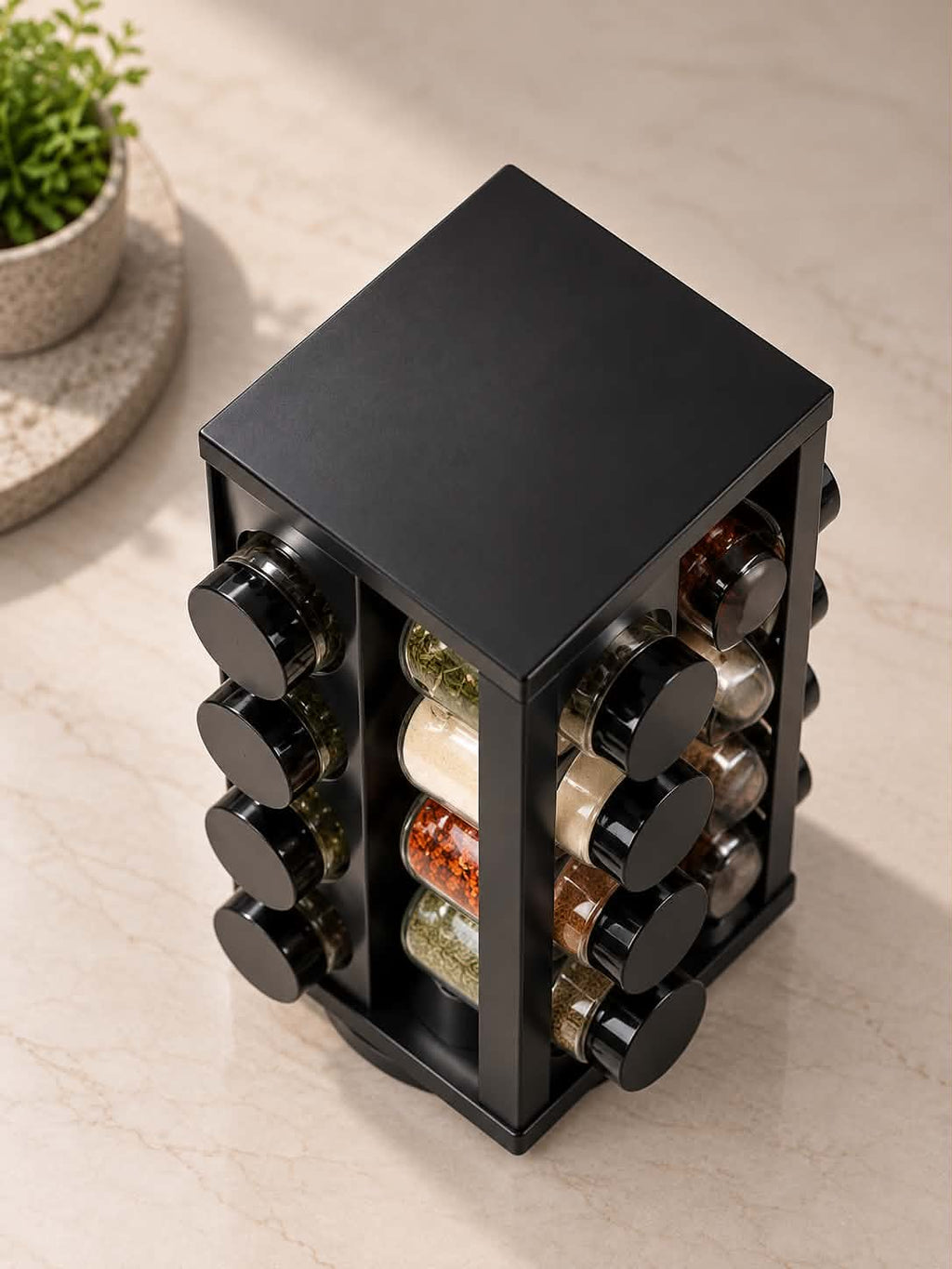16-Piece Rotating Spice Rack – 360° Countertop Seasoning Jar Storage Organizer