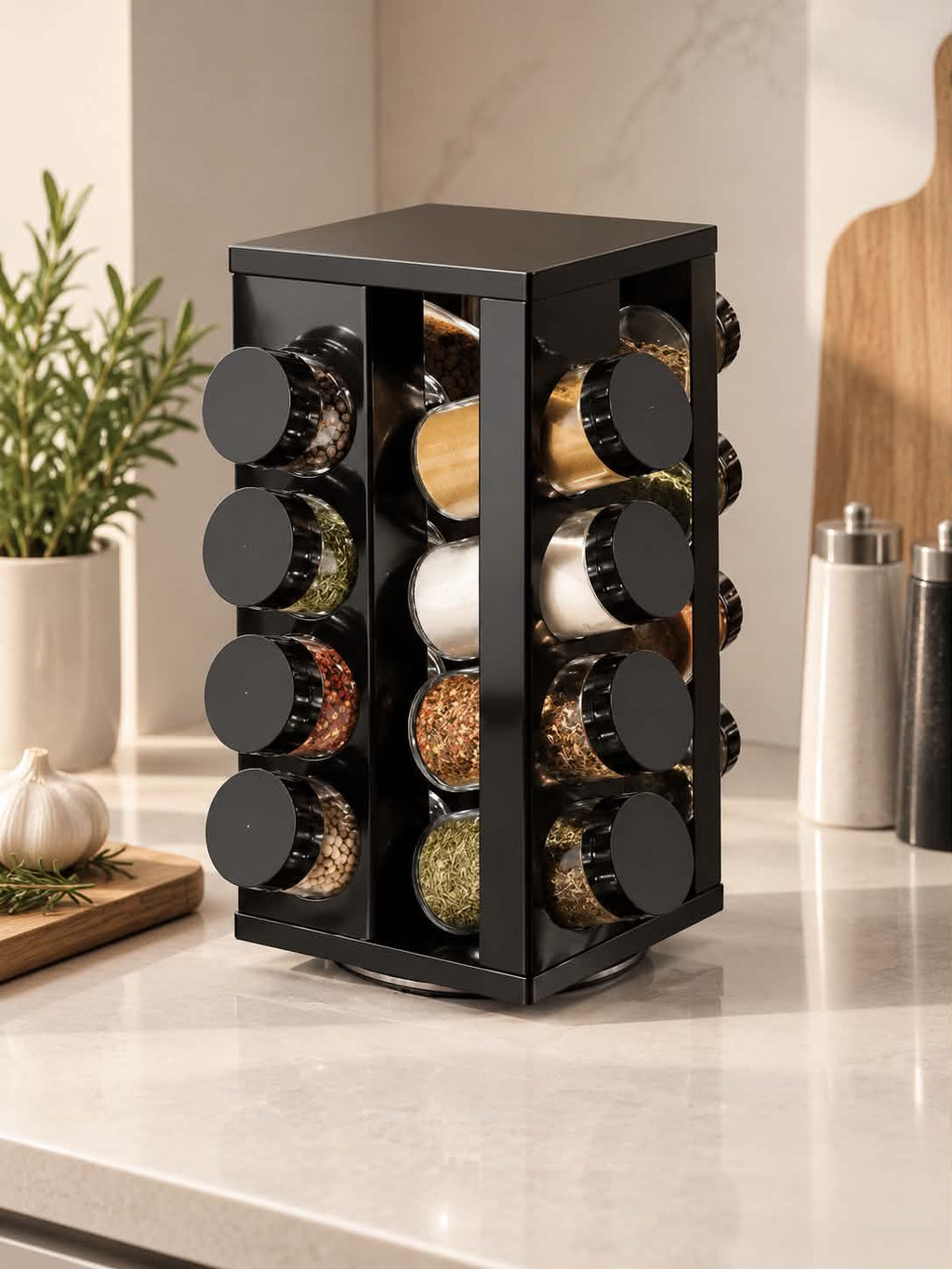 16-Piece Rotating Spice Rack – 360° Countertop Seasoning Jar Storage Organizer