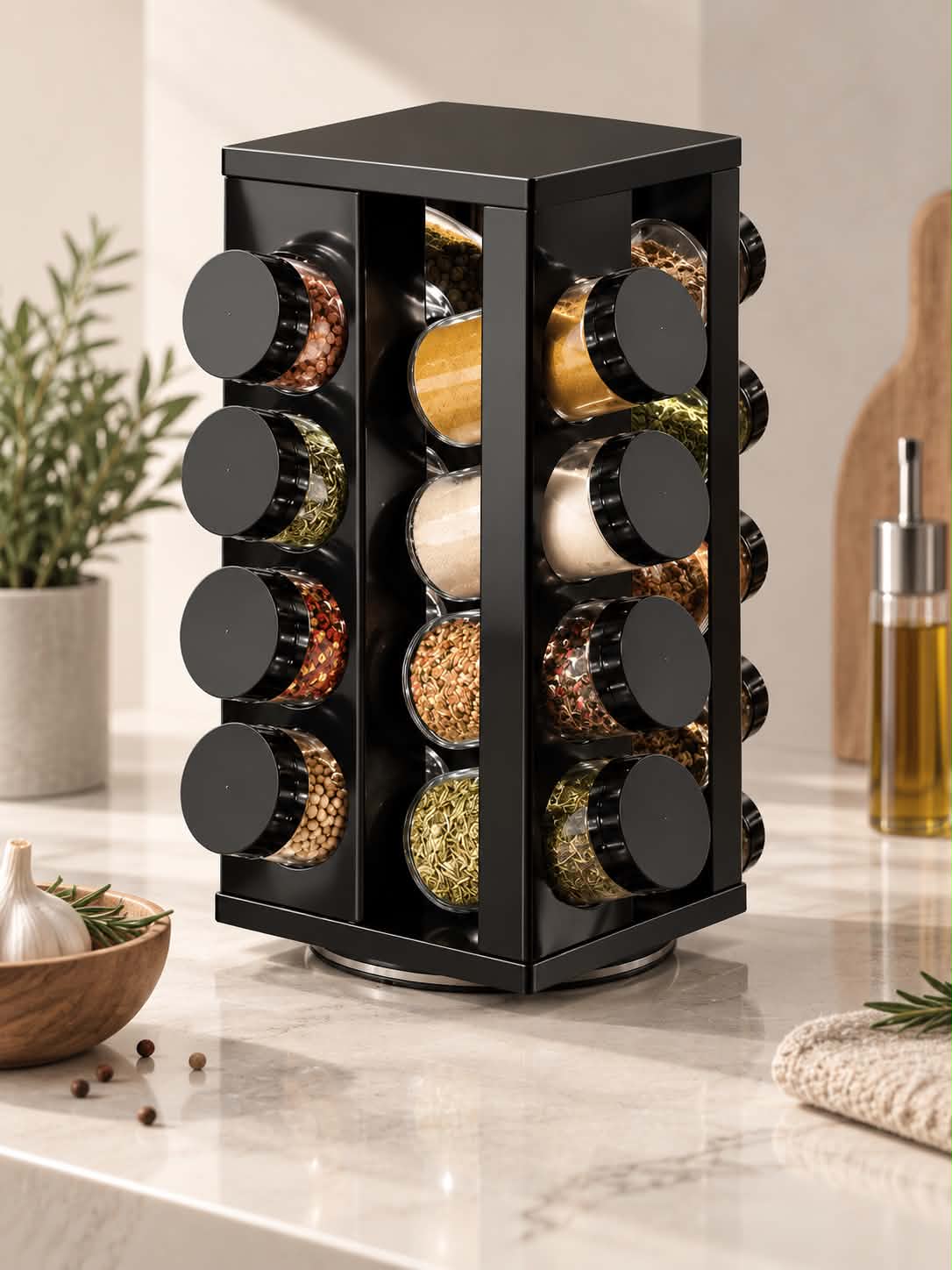 16-Piece Rotating Spice Rack – 360° Countertop Seasoning Jar Storage Organizer