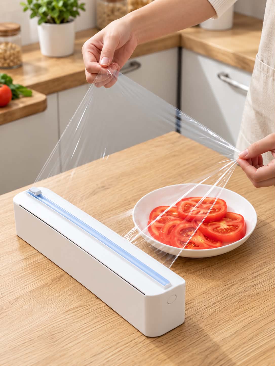 Plastic Wrap Cutter & Dispenser – Wall Mounted Kitchen Cling Film Storage and Food Wrap Organizer