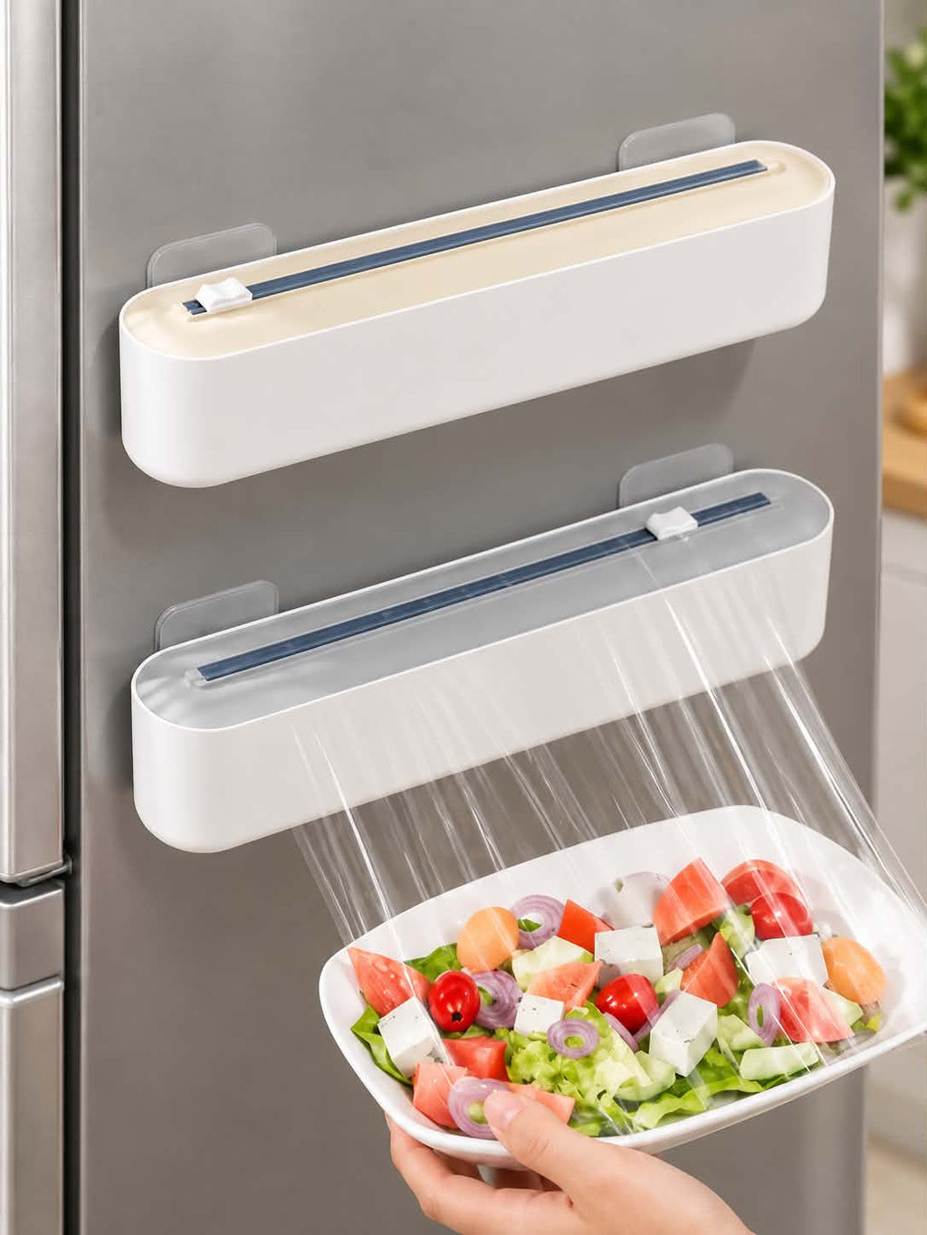 Plastic Wrap Cutter & Dispenser – Wall Mounted Kitchen Cling Film Storage and Food Wrap Organizer